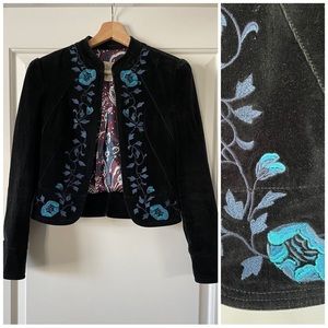 Lucky Brand Black Velvet Jacket With Floral Blue … - image 1